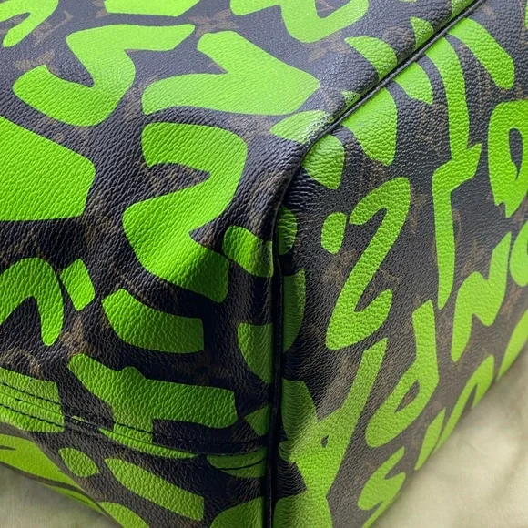 Louis Vuitton x Stephen Sprouse Graffiti Neverfull Gm Neon Green Tote Bag Rare - Picture 11 of 16